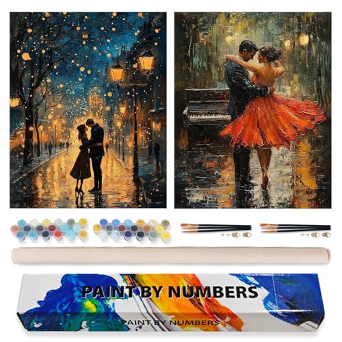 Possoco 2 Pack Paint by Numbers Kit for Adults Beginner, Romantic Lover Adult Paint by Number Kits on Canvas, DIY Acrylic Number Painting for Adults Landscape for Home Decor Gift 16x20 Inch - color: DG-OP-2P-Lover-4050