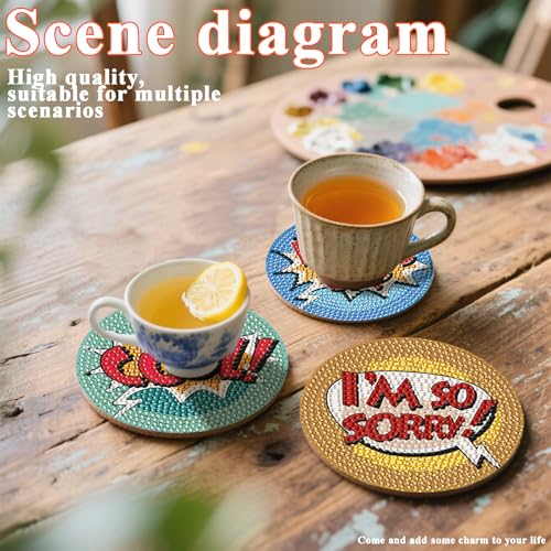 DOTSOPS 6 Pack Small Diamond Art Coasters Kits with Holder for Adults 4 in - color: Ealphabet
