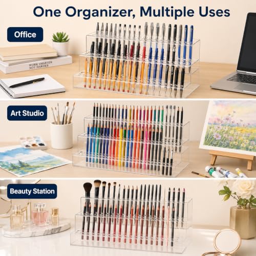 Cabilock 48-Slot Acrylic Pen Display Stand, Marker and Brush Organizer, Pen Holder, Makeup Eyebrow Art Brush Rack for Home Office Desk School