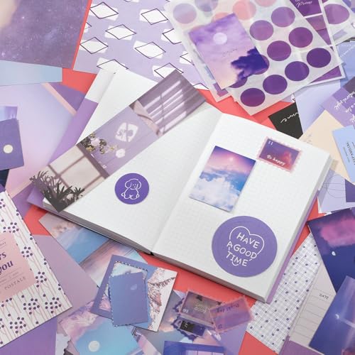 Scrapbook Photo Album Supplies Kit with Tweezers and Glue Tape – Romantic Stationery Aesthetic Junk Journal Kit, Scrapbooking Paper, Sticker Pack, Notebook, DIY Craft, Gift for Teen Women (Monnlight) - color: Monnlight