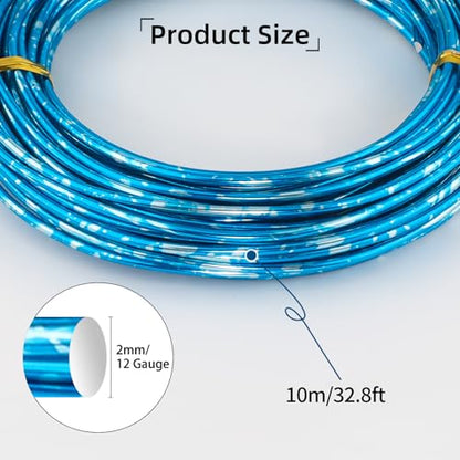 12 Gauge Aluminum Craft Wire for Jewelry Making, 32.8FT Bendable Metal Wirefor Bonsai Armature(Blue Silver) - color: Blue Silver