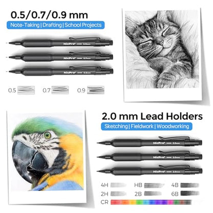 Nicpro 6PCS Art Mechanical Pencil Set,HD1000 Mechanical Drawing Pencils - style: 0.5,0.7,0.9,2.0mm(6 Pcs)