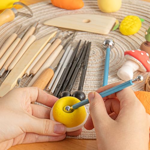 23PCS Clay Tools Sculpting, Ceramic & Pottery Modeling Tool, Ceramics Tools Set, Polymer Tools Kit, Air Dry Clay Tools for Carving, Molding, Pottery Wheel, Crafting Supplies, Pros, Beginners, Adults - color: Wood-23PCS