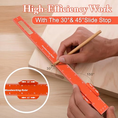 Woodworking Ruler Set 3PCS(6/8/12-Inch) - Precision Aluminum Pocket Rulers with Dual Inch & Metric Scales | T-Type Scribing & Square Edge for Marking