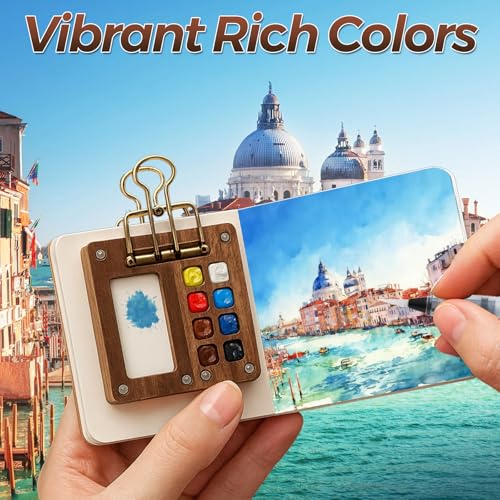 Joyzan Mini Watercolor Travel Set, Portable Pocket Water Color Painting Kit