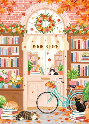 Yunnuo Diamond Art Kit, Bookstore with Cats Theme, 5D DIY Full Drill Diamond Painting, 12x16 Inch, Gem Art for Adults and Beginners, Suitable for Home Wall Decor and Gifts - color: E004-bookstore 30x40cm