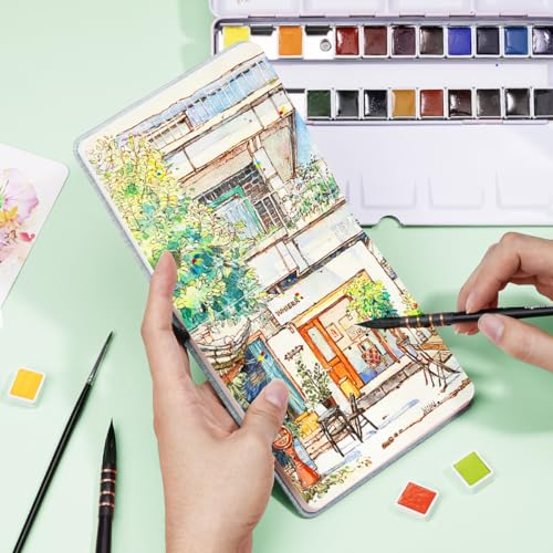 Lightwish Square Watercolor Journal,100% Cotton,300gsm/140lb,Acid-Free,24 Sheets Hot Press Watecolor Sketchbook for Artists Adults Students,4.7 * 4.7 Inches(Light Green) - color: Light Green