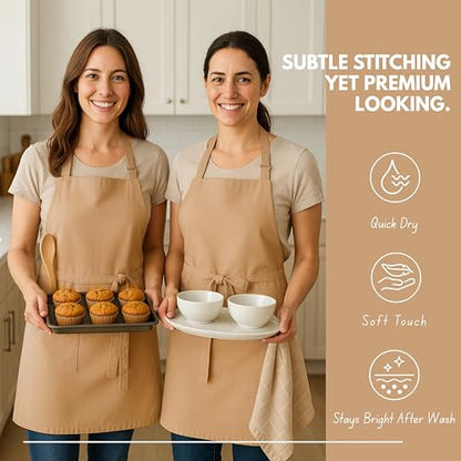 Native Fab Kitchen Apron 2 Pack - 100% Cotton Adjustable, Durable Apron with Pockets, Perfect for Cooking, Baking, Grilling - color: Beige