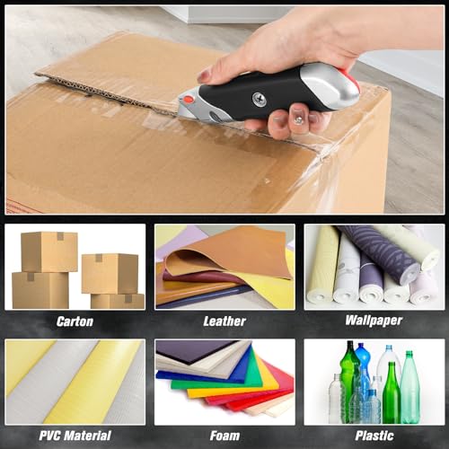 DIYSELF 10 Pack Utility Knives, Quick-Release Box Cutters with Rubber Grip | Heavy Duty Box Cutter Retractable, 5 Extra Blades, Razor Knife for Cardboard, Cartons, Packages, Warehouse, Office and DIYers - style: 10 Pack