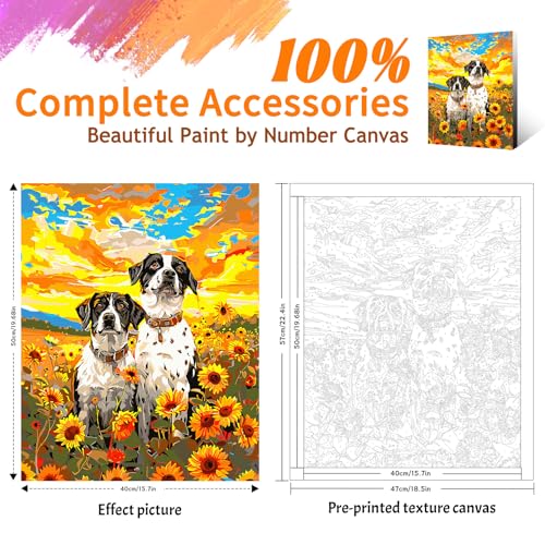Yunnuo Dog Paint by Numbers Kit for Adults Beginners,Sunflower, 16X20 inch | Adult Paint by Number Kits on Canvas, Animals and Sunset Digital Oil Painting by Numbers for Home Decor Gifts - color: A-021-Dog and Sunflowers