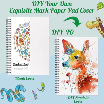 5.5 × 8.5 Inch Marker Paper Pad, 30 Sheets, 200gsm, Double-Sided | Bleedproof Acid-Free Paper, Smooth Surface, Spiral Bound, Tear-Off Pages, Works with Alcohol Markers, Pens & Acrylics - size: 5.5×8.5 Inch (1 Pack)