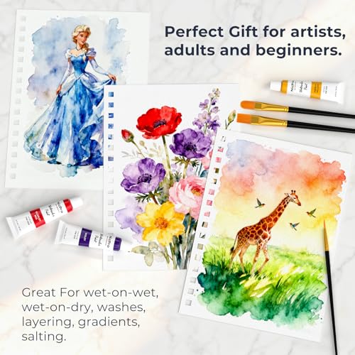 Nicpro Watercolor Paint Set for Adults Kids, 36 Colors Watercolor Tube Set | 12ml/0.4oz Tube, with10 Paint Brushes, 25-Sheet Watercolor Paper Book, Palette, Water Color Art Supplies for Artists Gift - color: 36 Colors Set