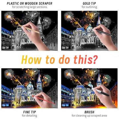 Iskueal Scratch Art for Adults (4 Sheets A4),Family Creative DIY Painting Papers for Travel Lovers,Craft Lovers|Creative Scratch Art Adult (Aachen Germany) - color: (Aachen Germany)