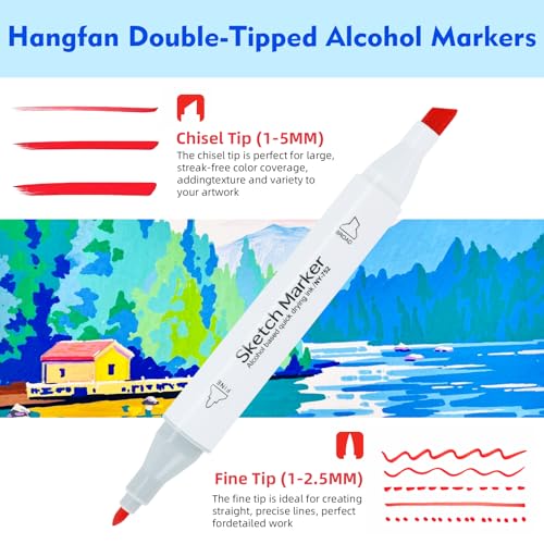 80 color liquor base mark, double pointed (chisel and fine) permanent painting mark, suitable for adult coloring books, sketches, illustrations, with transparent box - color: Carrying Case 80 Colors