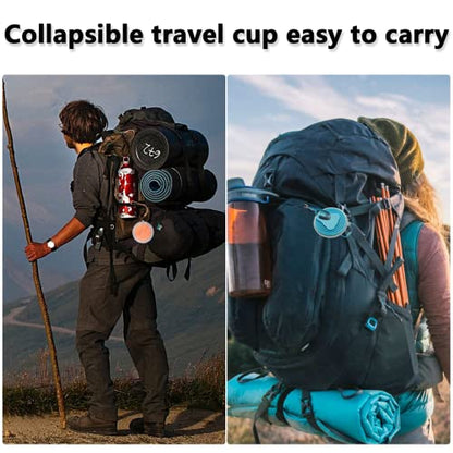 Litoexpe 2 Pack Silica gel Collapsible Travel Cup 270ml, Grey & Blue | with Lids, Portable Folding Camping Cup, for Camping and Travel - color: Grey & Blue