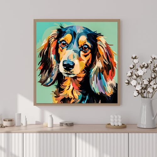 Artunion Framed Paint by Numbers Kit for Adults Beginners & Kids Ages 8-12,Colorful Dachshund Dog Paint by Number with Frame,Dog Animal Paint by Numbers Kit on Canvas 10 * 10 Inch Without Easel - color: ZXT-264-F