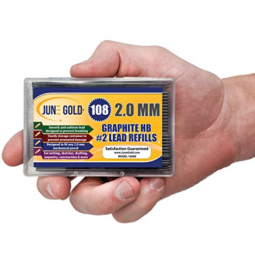 June Gold 2.0 mm, 108 Lead Refills, HB #2, 90 mm Length, 1 Carrying Case | Extra Bold Thickness, Break Resistant Graphite, Sketching, Shading, Blending, Construction, Carpentry - color: Hb Graphite, style: 2.0 mm