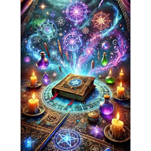 puonidwo Halloween Diamond Painting Kits for Adults, Magic Diamond Art Kits for Beginners, Book DIY Full Drill Paint with Diamond, Home Wall Decor 12 x 16 Inch - color: BK060