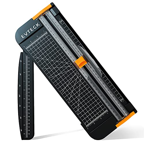 Evteck A4 Paper Cutter Slider Trimmer for Cardstock Photo Vinyl | 12 Inch, with Security Blade and Foldable Ruler, for Crafting Scrapbooking - color: Black