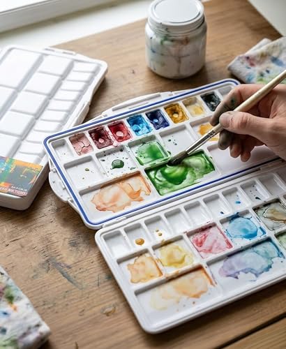 Liquidraw Plastic Paint Palette - 42 Well | Air Tight Seal | Large Folding Mixing & Painting Palette | Suitable for Acrylic, Oil, Watercolor & Gouache | for Professional Artists, Students & Kids