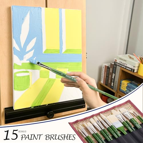 Falling in Art 15 Pcs Professional Oil Paint Brush Set, Natural Hog Bristle - color: Green