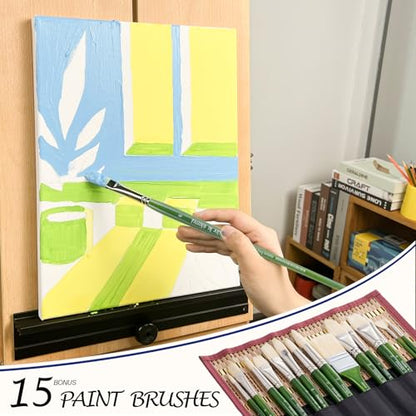 Falling in Art 15 Pcs Professional Oil Paint Brush Set, Natural Hog Bristle - color: Green