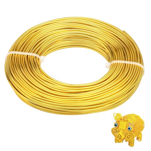 12 Gauge Aluminum Wire 100FT, 2mm Bendable Metal Anodized Aluminum Wire for Sculpting Jewelry Making Crafts Wreath Beading Floral(Gold) - color: Gold