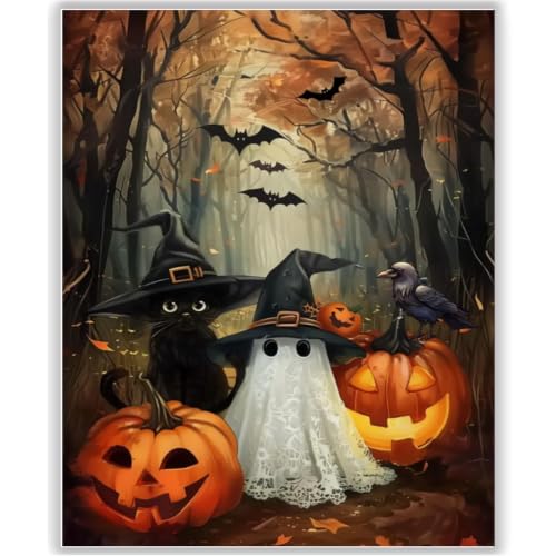 HITO Halloween Paint by Numbers Kit for Adults Ghost Frameless 16x20 Inch - color: Pumpkin Ghost and Cat