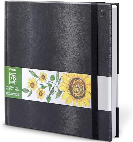 Ohuhu 8.3"x8.3" Marker Paper Pad Art Sketchbook for Drawing and Sketching | Square Sketch Book - 120 LB/200 GSM Smooth Drawing Paper - 78 Sheets/156 Pages - PU Hardcover Sketch Pad for Alcohol Markers - size: 8.3" x 8.3 "
