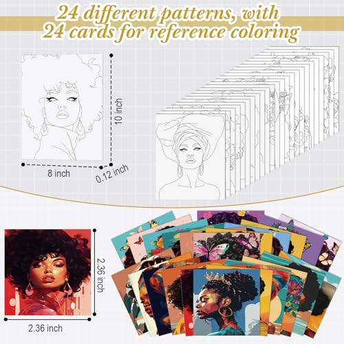Sherr 24 Pcs Pre Drawn Canvas for Adult, Afro Lady, 8 x 10 Inch - size: 8 x 10 Inch, style: Afro Lady