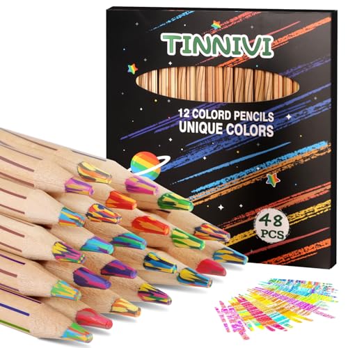 Rainbow Pencils for Kids Adults, 48 Pack Rainbow Colored Pencil Art Supplies for Girls Boys, Wooden Multi Colored Pencils Bulk for Coloring Drawing Sketching, Pre-sharpened, 12 Colors - color: Multicolor - 48 PCS