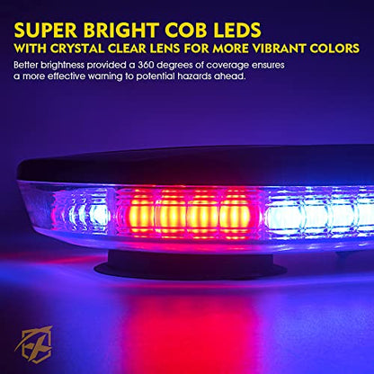 Xprite COB LED Rooftop Strobe Light Bar, Super Bright 19 Adjustable Lighting Modes with Magnetic Base for Construction Vehicles Tow Trucks Snowplow, Multi Color - color: Multi Color