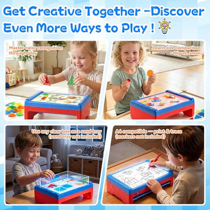 PLAY Light Box for Kids, LED Light Table with 6 Translucent Puzzle Films and 50 Shapes, Adjustable Colors and Brightness, Sensory Toy for Painting, Sketching, Drawing and Early Development