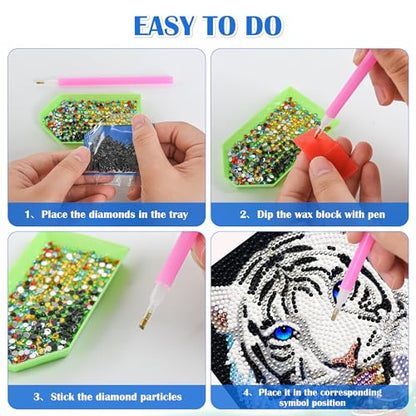 Leixonl Diamond Art Kits for Kids with Framed (7 in) Cartoon Animals DIY Gem Art Painting - Arts & Crafts Gifts for Beginners & Teens (1p-6in Tiger -W) - color: Tiger -W