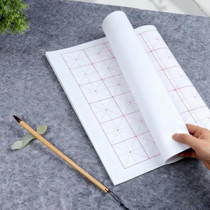Corciosy Chinese Calligraphy Xuan Paper, 13 x 25.2In, 50 Sheets/Pack | Rice Paper with Grids, For Students, Beginners Practice, Includes Drawing Felt Mat Grey, 5cm/Grid - size: 5cm