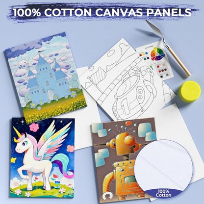 Nicpro 34PCS Kids Painting Set with Pattern Canvas for Beginner Students | 12 Acrylic Paints, 10 Brushes, 6 Canvas Panels, Table Easel, Paper Pad, Color Wheel, Palette, Art Painting Supplies Kit - color: 12 Colors