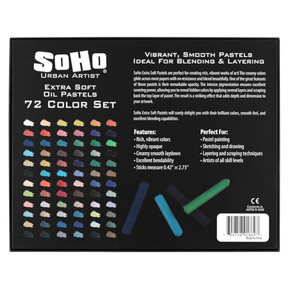 Soho Urban Artist Oil Pastels Set of 72 - Extra Soft, Blendable, Highly Pigmented and Vibrant, Ideal for Artists & Professionals - Suitable for Drawing, Sketching, Layering, and Scraping - size: 72 Count (Pack of 1)
