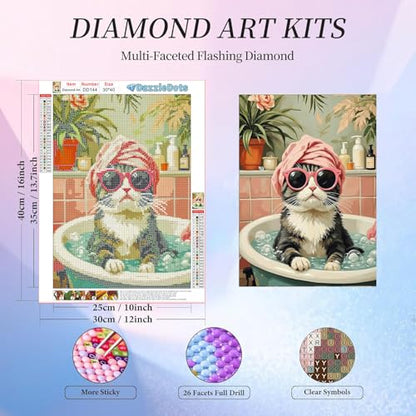 Cat Diamond Art Kits for Adults Round Diamond Painting 12x16 Inch - color: DD144