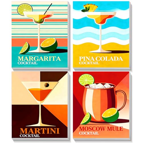 TOSTOG Cocktails and Beverages 4 Pack Framed Canvas Paint by Numbers Art Kit for Adults and Kids, Beginner Acrylic Oil Painting Supplies with Wooden Frame for Home Wall Decor 20 * 25 cm/8 * 10 in - color: Cocktails and Beverages
