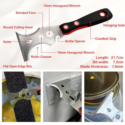 Drywall Knife Set, 7 Pcs Stainless Steel Tools Kit | Putty Knives Tapping Knife Multi-purpose Paint Scrapers with Mud Pan for Drywall Work - color: Black - a Set