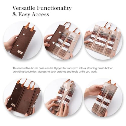 Golden Maple Fine Miniature Paint Brushes – Professional Micro Detail Brush Set for Models, Tabletop Gaming & Fine Art – Portable Travel Case, Acrylic/Watercolor/Oil - color: Brown