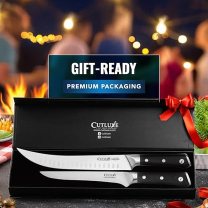 Cutluxe Butcher Carving Set, Cimeter Breaking & Boning Knife for Meat - size: 2-Piece Set (Cimeter & Boning)