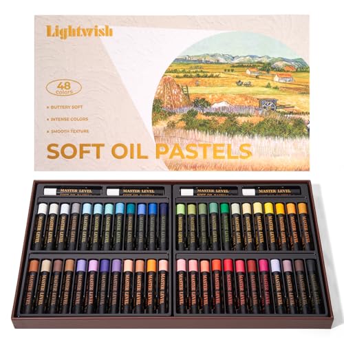 LIGHTWISH Professional Oil Pastels, 48 Vibrant Colors Plus 4 White, Set of 52, Creamy and Pigmented Artist Soft Oil Pastels for Blending, Layering & Shading - color: Multicolor 48 color(52 sticks)