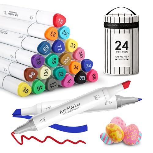 IONSGAKO 24 Colors Alcohol Markers Set,Dual Tip Coloring Markers for Adult - color: 24 Colors