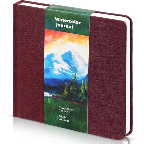 5.5in Watercolor Sketchbook Journal Square Watercolor Notebook Red Brown - color: Red Brown, size: 5.5x5.5 in