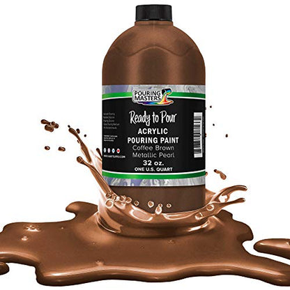 Pouring Masters Coffee Brown Metallic Pearl Ready to Pour Acrylic Pouring Paint - Premium 32-Ounce Pre-Mixed Fluid Acrylic Paint - Fluid Art Supplies for Canvas, Wood, Paper, Tile & Rocks | Ready to Pour, Premium Pre-Mixed Fluid Acrylic Paint - Fluid Art
