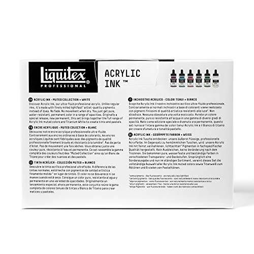 Liquitex Professional Acrylic Ink, 1-oz, Muted Collection, Set of 6 | Ultra Fluid Acrylic, Highly Pigmented, Dye-Free, Non-Fading, Satin Finish, Permanent When Dry, Lightfast - color: Muted Collection