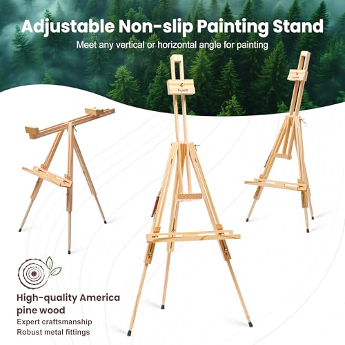 Foldable Easel for Painting: Adjustable Solid Pine Wood Portable Easel for Adults - Drawing Easel Stand with Carrying Bag & Features a Spacious Removable Tray Holds Canvas up to 25"