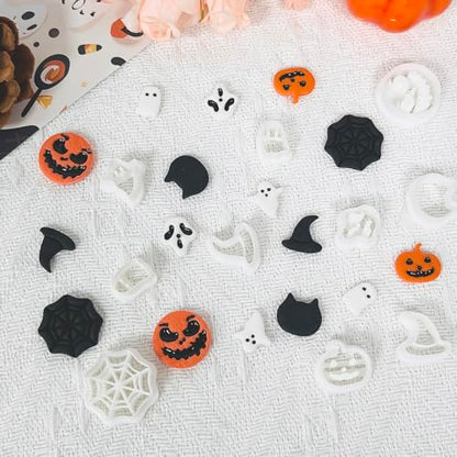 Xaekicr 10PCS Halloween Polymer Clay Cutters Set - Pumpkin Ghost Witch Hat Spider Web Shapes for DIY Earrings - Clay Cutters Clay Earring Cutters Clay Tools - color: F color