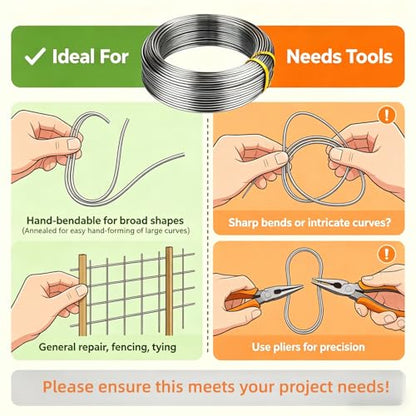 14 Gauge 304 Stainless Steel Wire 1.6mm Dia,65 Ft | Rust Proof,Light Duty For Garden Trellis,Plant Hangers,Bonsai,Sculpture,DIY Crafts,Outdoor Repair,Pliers Recommended